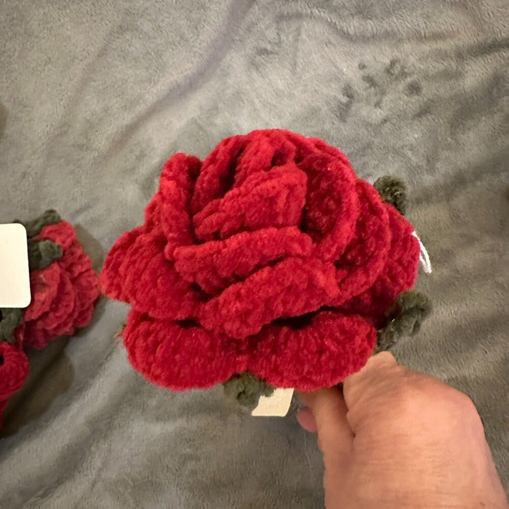 Hand Crocheted Red Velvet Roses - Picture 3 of 4